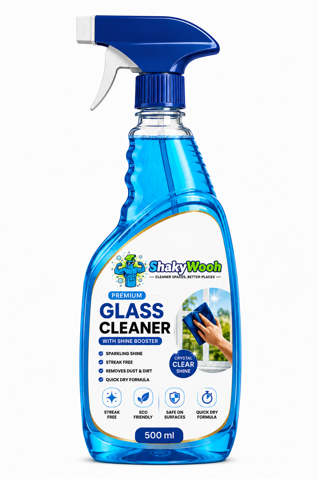 ShakyWooh Premium Glass Cleaner 500ml – Crystal Clear Shine | Streak-Free Formula