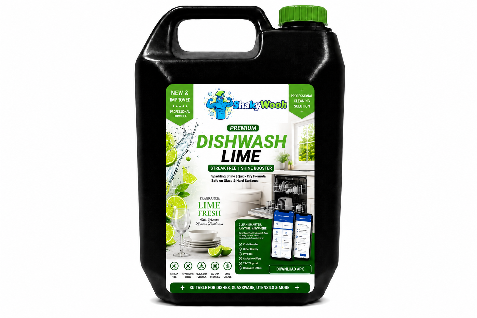 ShakyWooh Premium Dishwash Lime Liquid | 5L Professional Dish Cleaning Gel