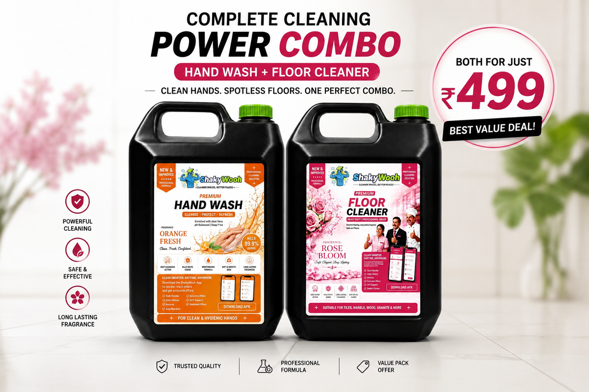 ShakyWooh Cleaning Combo Pack – Premium Hand Wash + Rose Bloom Floor Cleaner (2 x 5L) – ₹499